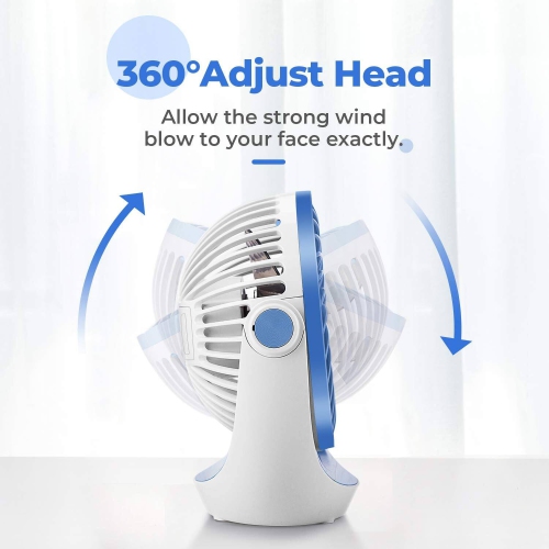 Small USB Desk Fan Table Fan 5'' with Strong Airflow, Portable Cooling Mini Fan 3 Speed, 360°Rotatable Head for Office Home Desktop, Sky Blue