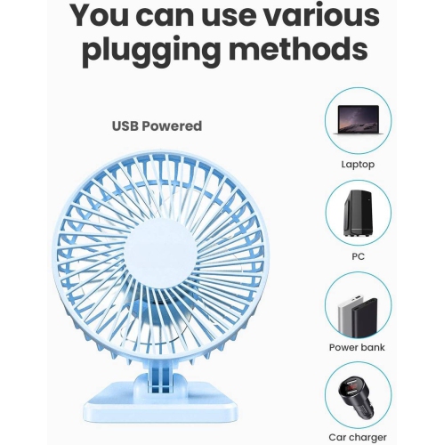 USB Desk Fan, Portable Quiet 3 Speeds Wind Desktop Personal Fan, Adjustment Mini Fan Table Fan for Better Cooling, Office Home Indoor Outdoor, Light