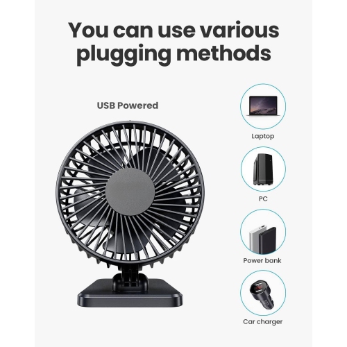 USB Desk Fan, Portable Quiet 3 Speeds Wind Desktop Personal Fan, Adjustment Mini Fan Table Fan for Better Cooling, Office Home Indoor Outdoor, Black