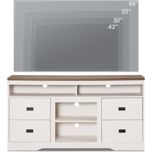 WAMPAT Farmhouse TV Stand for TVs Up to 65 Inch, Wood Entertainment Center with 4 Drawers and Adjustable Shelf, 59" Media Console with Open Storage