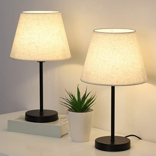 HIKOLAYAE  Bedside Table Lamps Small Bedside Lamps Set Of 2 With Fabric Shade Bedside