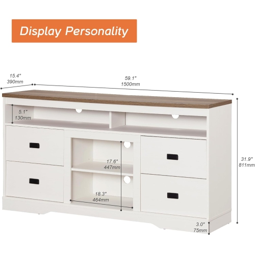 WAMPAT Sideboard Buffet Cabinet,59" Wood Coffee Bar Cabinets with 4 Drawers and Open Storage, Modern Accent Cabinet Buffet Table for Dining Living