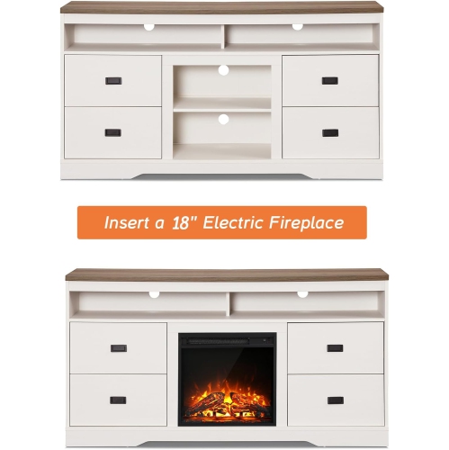 WAMPAT Dresser for Bedroom with 4 Drawer&Open Storage, Farmhouse Kids Dressers with Chest of Drawer, 59" Storage Cabinet for Closet Hallway Living