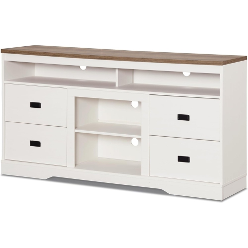 WAMPAT Dresser for Bedroom with 4 Drawer&Open Storage, Farmhouse Kids Dressers with Chest of Drawer, 59" Storage Cabinet for Closet Hallway Living