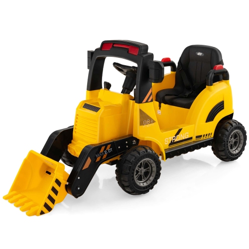 Costway 12V Kids Ride On Construction Tractor with Horn & Music & Tail LED Lights Yellow