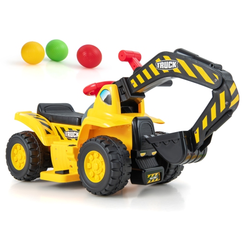 COSTWAY  6V Electric Kids Ride On Excavator Pretend Play Toy Tractor W/ Basketball Hoop