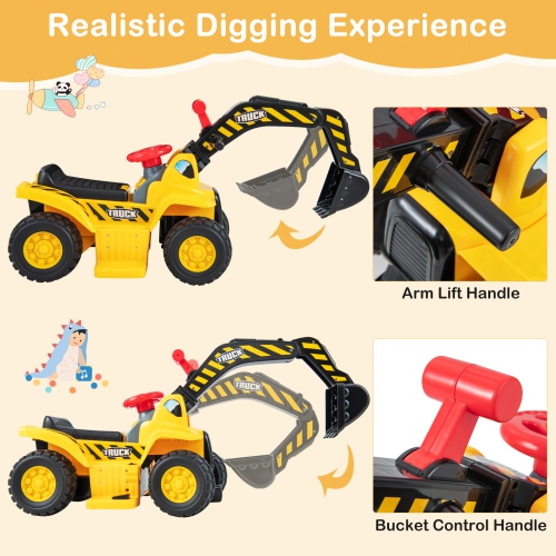 Costway 6V Electric Kids Ride On Excavator Pretend Play Toy Tractor w/ Basketball Hoop
