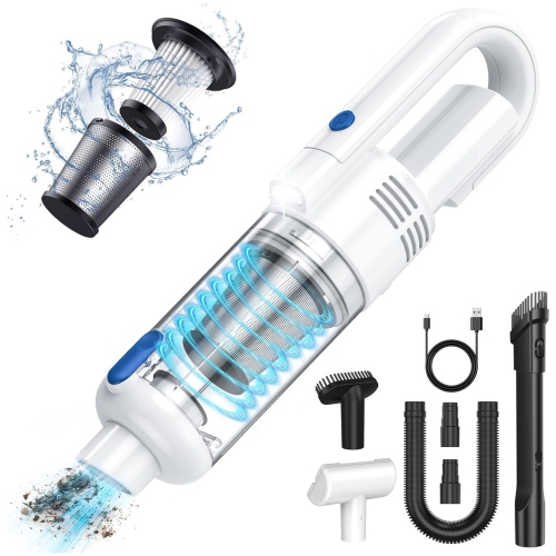 NIERBO  Handheld Vacuum Cordless, Car Vacuum Portable Rechargeable 9500Pa, With Led Light Multi Accessories Storage Bag In White