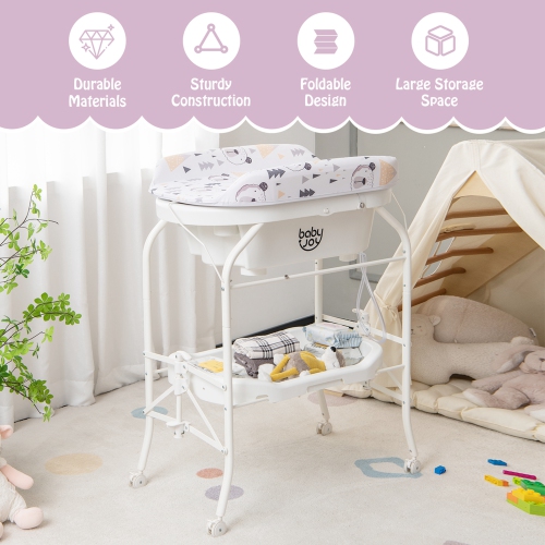 Table à langer avec baignoire repliable et station à couches portative avec roulettes de Babyjoy Baby