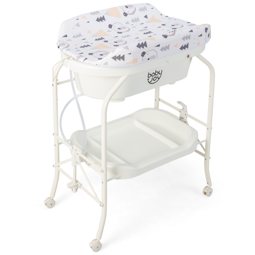 Table à langer avec baignoire repliable et station à couches portative avec roulettes de Babyjoy Baby