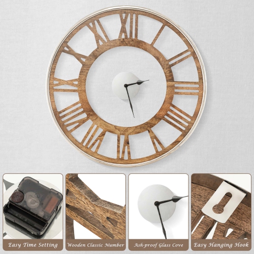 Costway 20 Inch Silent Wall Clock with Classic Frame Classic Roman Number Glass Cover