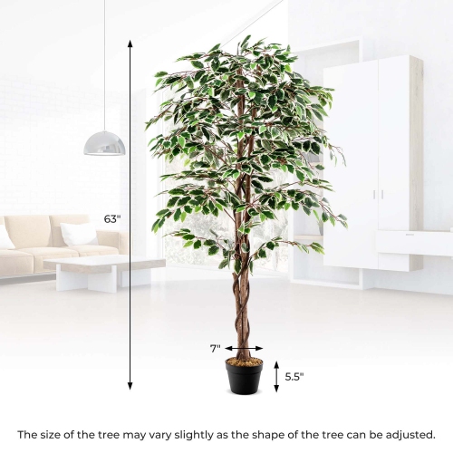 Costway 63 inch Artificial Ficus Tree Faux Indoor Plant in Nursery Pot for Decoration