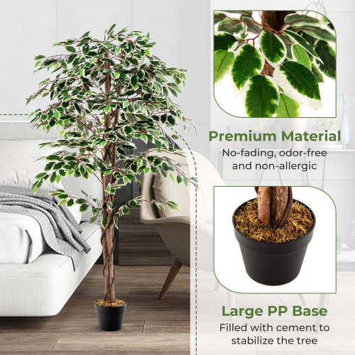 Costway 63 inch Artificial Ficus Tree Faux Indoor Plant in Nursery Pot for Decoration