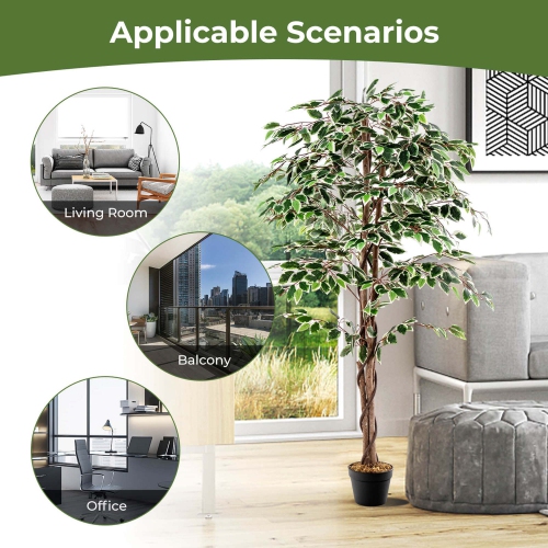 Costway 63 inch Artificial Ficus Tree Faux Indoor Plant in Nursery Pot for Decoration