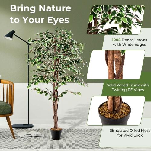 Costway 63 inch Artificial Ficus Tree Faux Indoor Plant in Nursery Pot for Decoration