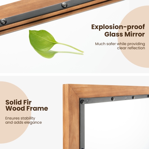 Costway 22" x 36" Rectangular Wall Mount Hanging Mirror Wood Framed Farmhouse Decor