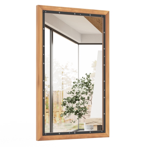 Costway 22" x 36" Rectangular Wall Mount Hanging Mirror Wood Framed Farmhouse Decor