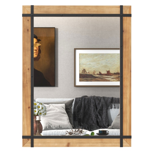 COSTWAY  30" X 40" Rectangular Wall Mounted Mirror Wood Frame Farmhouse Decor for Bedroom