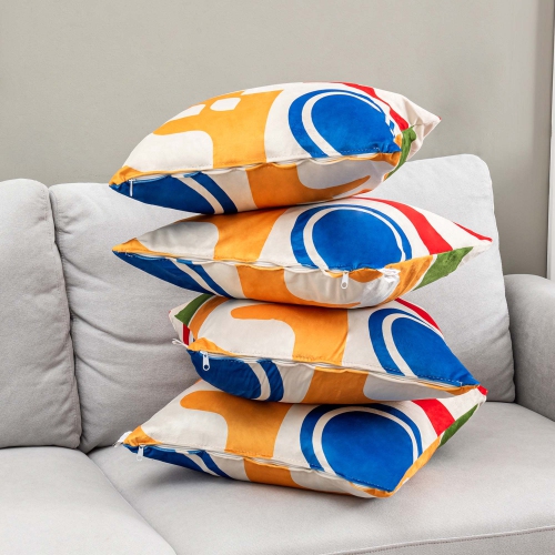 Costway 4 PCS Square Throw Pillows Removable & Washable Velvet Pillow 18"x18" Red