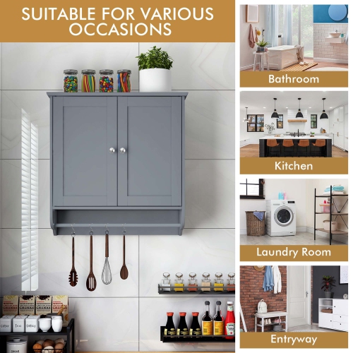 Armoire de rangement murale pour salle de bain de Costway avec porte-serviette brun/gris