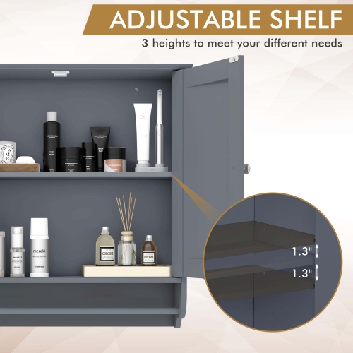 Armoire de rangement murale pour salle de bain de Costway avec porte-serviette brun/gris
