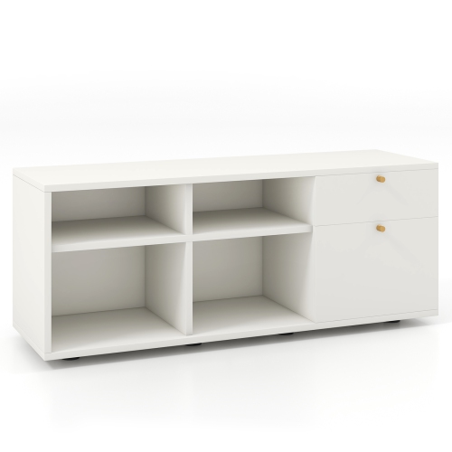 Costway Storage Cabinet with 2 Drawers 4 Cubes Adjustable Feet Floor Display Cabinet White