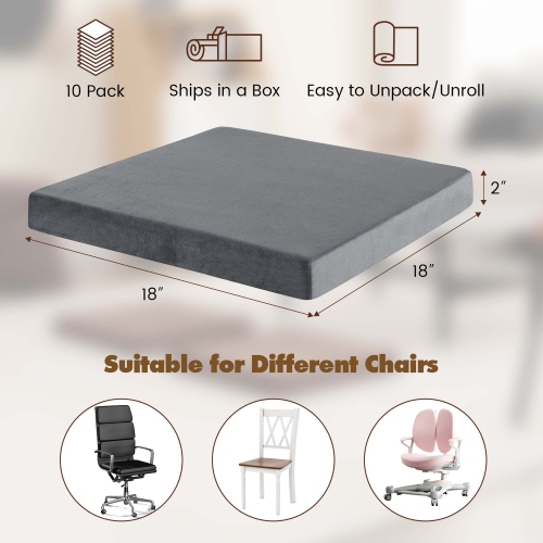 Costway 10 PCS Seat Cushions Gel Memory Foam Non-slip Bottom Dining Office 18"x18" Brown/Grey