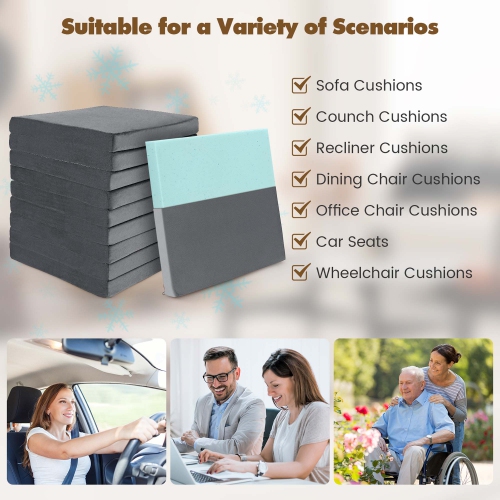 Costway 10 PCS Seat Cushions Gel Memory Foam Non-slip Bottom Dining Office 18"x18" Brown/Grey