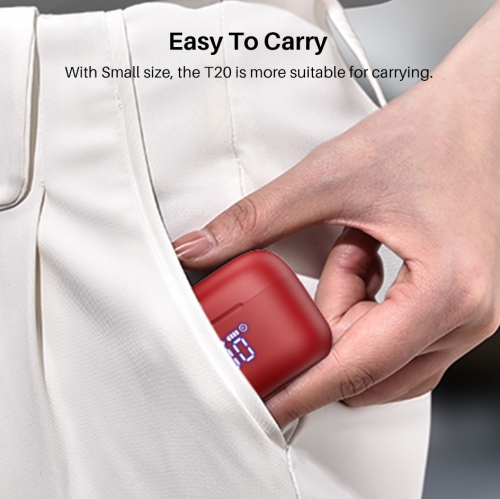 Écouteurs bouton sans fil Bluetooth T20 de TOZO avec écran numérique LED et microphones intégrés pour appels et suppression du bruit - Rouge