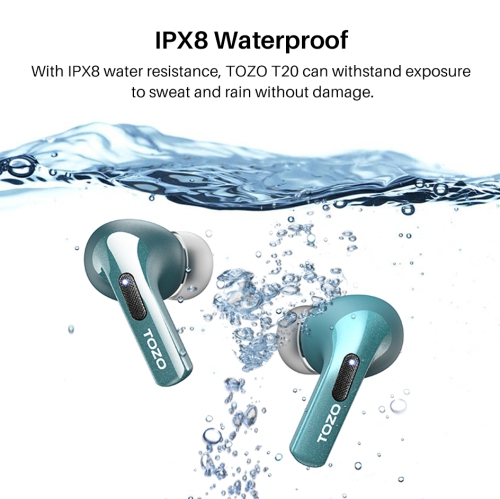 TOZO T20 Wireless Earbuds Bluetooth Headphones with LED Digital Display Built-in Mics Call Noise Cancelling -Green