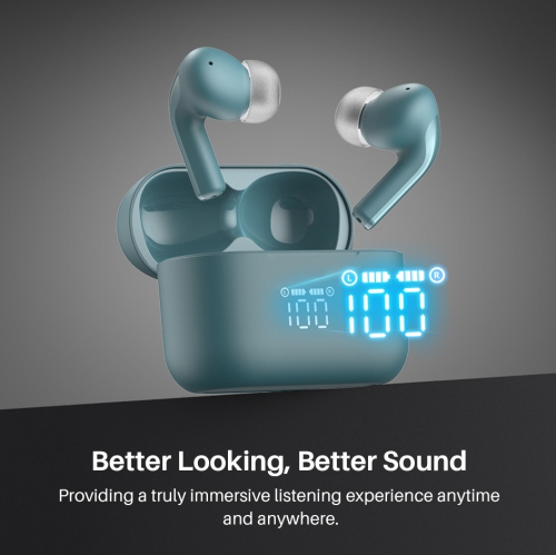 TOZO T20 Wireless Earbuds Bluetooth Headphones with LED Digital Display Built-in Mics Call Noise Cancelling -Green