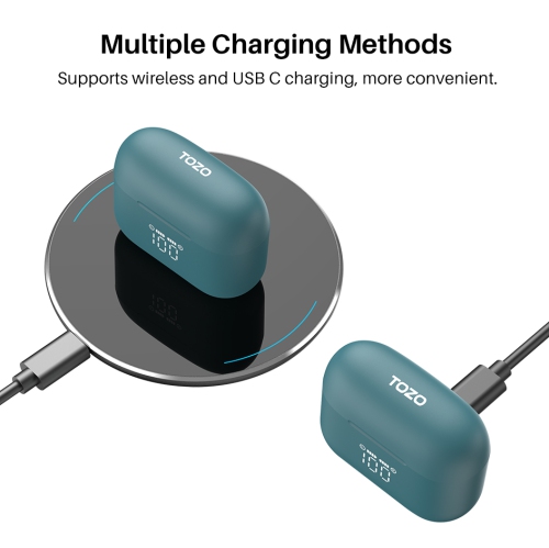 TOZO T20 Wireless Earbuds Bluetooth Headphones with LED Digital Display Built-in Mics Call Noise Cancelling -Green