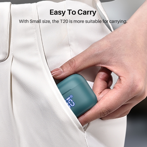 TOZO T20 Wireless Earbuds Bluetooth Headphones with LED Digital Display Built-in Mics Call Noise Cancelling -Green