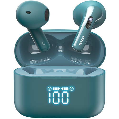 TOZO  T21 Wireless Earbuds 5.3 Bluetooth Headphone In Ear With Dual Mic Noise Cancelling Ipx8 Waterproof 44H Playback Stereo Sound With Power Display Wireless Charging Case Green