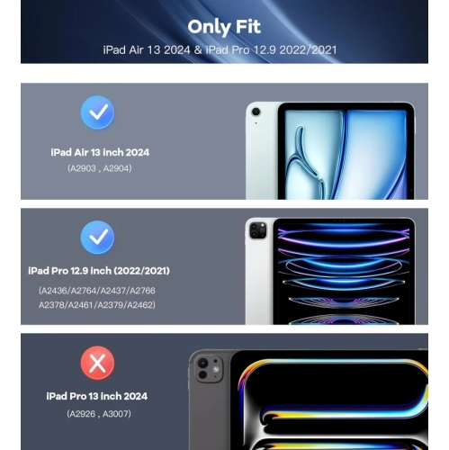 iPad Air 13 inch Case M3 2025 M2 2024 - Slim Stand Cover for iPad Pro 12.9 2022/2021, Auto Wake/Sleep, Translucent Back - Black