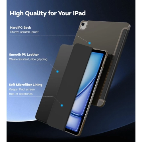 iPad Air 13 inch Case M3 2025 M2 2024 - Slim Stand Cover for iPad Pro 12.9 2022/2021, Auto Wake/Sleep, Translucent Back - Black