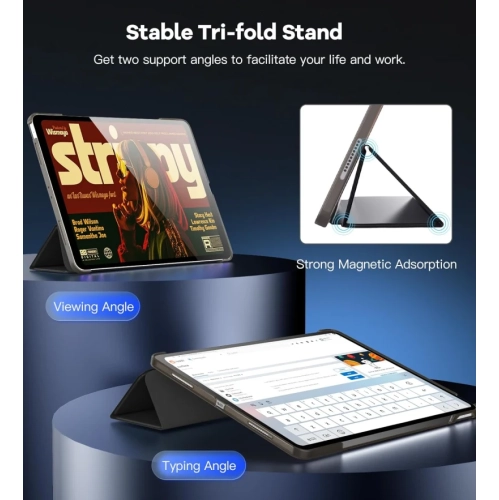 iPad Air 13 inch Case M3 2025 M2 2024 - Slim Stand Cover for iPad Pro 12.9 2022/2021, Auto Wake/Sleep, Translucent Back - Black