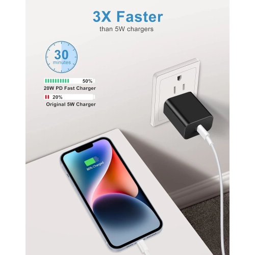 3-Pack 20W USB C Charger Block - Fast Charging USB-C Wall Charger Plug Brick Cube Power Adapter for iPhone 14/14 Pro/14 Pro Max/13/12/11/XS/XR/X,
