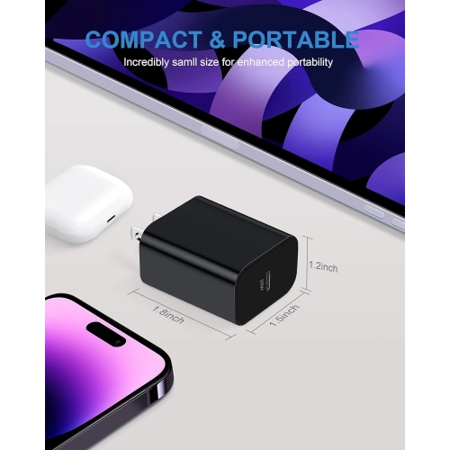 3-Pack 20W USB C Charger Block - Fast Charging USB-C Wall Charger Plug Brick Cube Power Adapter for iPhone 14/14 Pro/14 Pro Max/13/12/11/XS/XR/X,