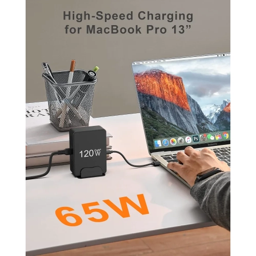 120W USB Charging Station - 6-Port GaN USB Charger for Multiple Devices, USB C & USB-A Charging Hub for MacBook, iPad, iPhone 14/13/12/11 Pro,