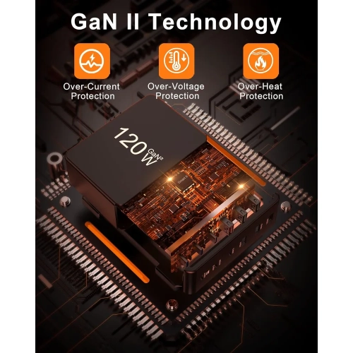 120W USB Charging Station - 6-Port GaN USB Charger for Multiple Devices, USB C & USB-A Charging Hub for MacBook, iPad, iPhone 14/13/12/11 Pro,