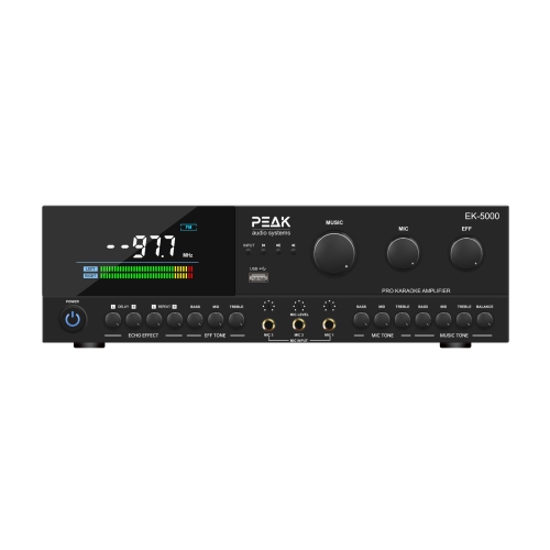 PEAK Karaoke Ultimate Bluetooth Stereo Amplifier: Optical Input, Echo, Delay, Retro-Digital Display, 4 Speaker connections, AUX, AM/FM - PK-AMP-003
