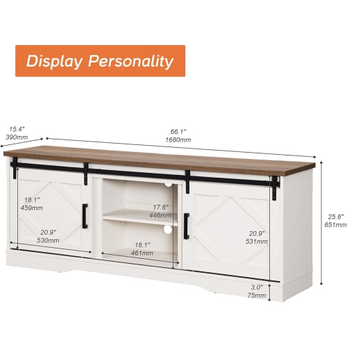 WAMPAT Farmhouse TV Stand Modern Sliding Barn Door Entertainment Center for TVs Up to 75 inches,Wood TV Media Console Table Cabinet Storage for