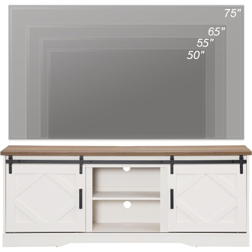 WAMPAT Farmhouse TV Stand Modern Sliding Barn Door Entertainment Center for TVs Up to 75 inches,Wood TV Media Console Table Cabinet Storage for
