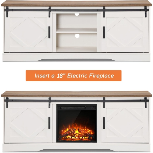 WAMPAT Farmhouse TV Stand Modern Sliding Barn Door Entertainment Center for TVs Up to 75 inches,Wood TV Media Console Table Cabinet Storage for
