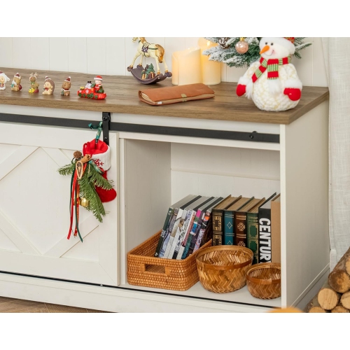 WAMPAT Farmhouse TV Stand Modern Sliding Barn Door Entertainment Center for TVs Up to 75 inches,Wood TV Media Console Table Cabinet Storage for