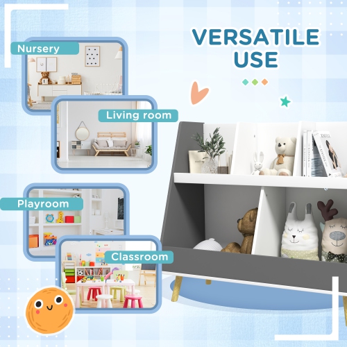 Qaba – Organisateur de jouets, bibliothèque à 2 niveaux pour enfants avec 5 compartiments, dispositif antibasculement, pattes en pin, pour chambre de