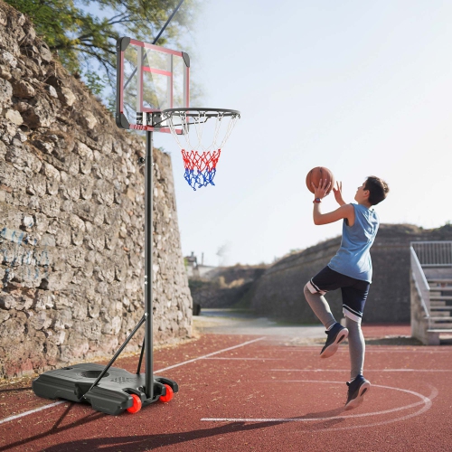 Costway Portable Basketball Hoop Stand 6.3FT-8.1FT Adjustable withWheels & Edge Protectors
