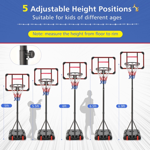 Costway Portable Basketball Hoop Stand 6.3FT-8.1FT Adjustable withWheels & Edge Protectors