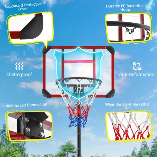 Costway Portable Basketball Hoop Stand 6.3FT-8.1FT Adjustable withWheels & Edge Protectors